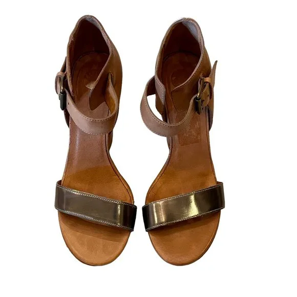 LATITUDE I FEMME Italian Natural Leather & Metallic Block Heels Size 37 or 7.5 - Picture 4 of 14